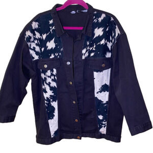 DAVID David vintage coastal cowgirl denim rhinestone cow print oversized jacket